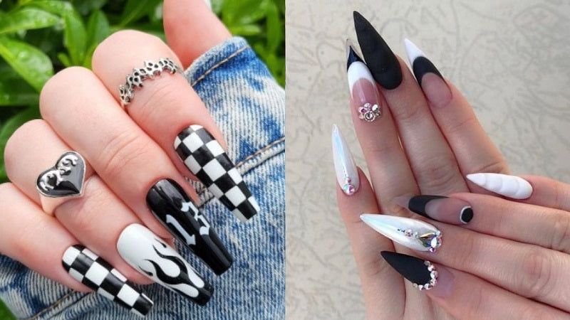 Chic and Timeless: Coffin Black and White Nails