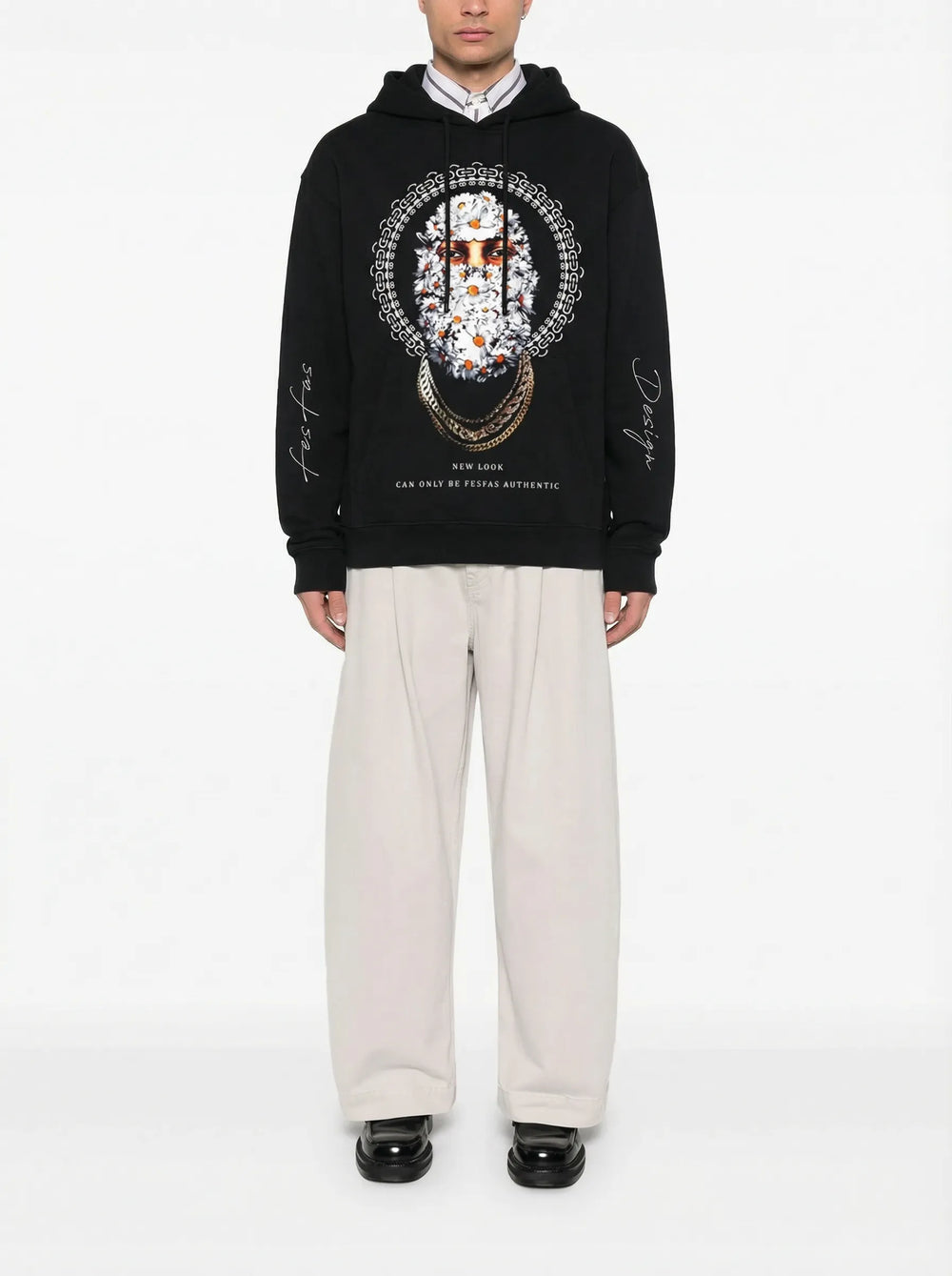 FesFas white chrysanthemum-print Hoodie | Black | Men