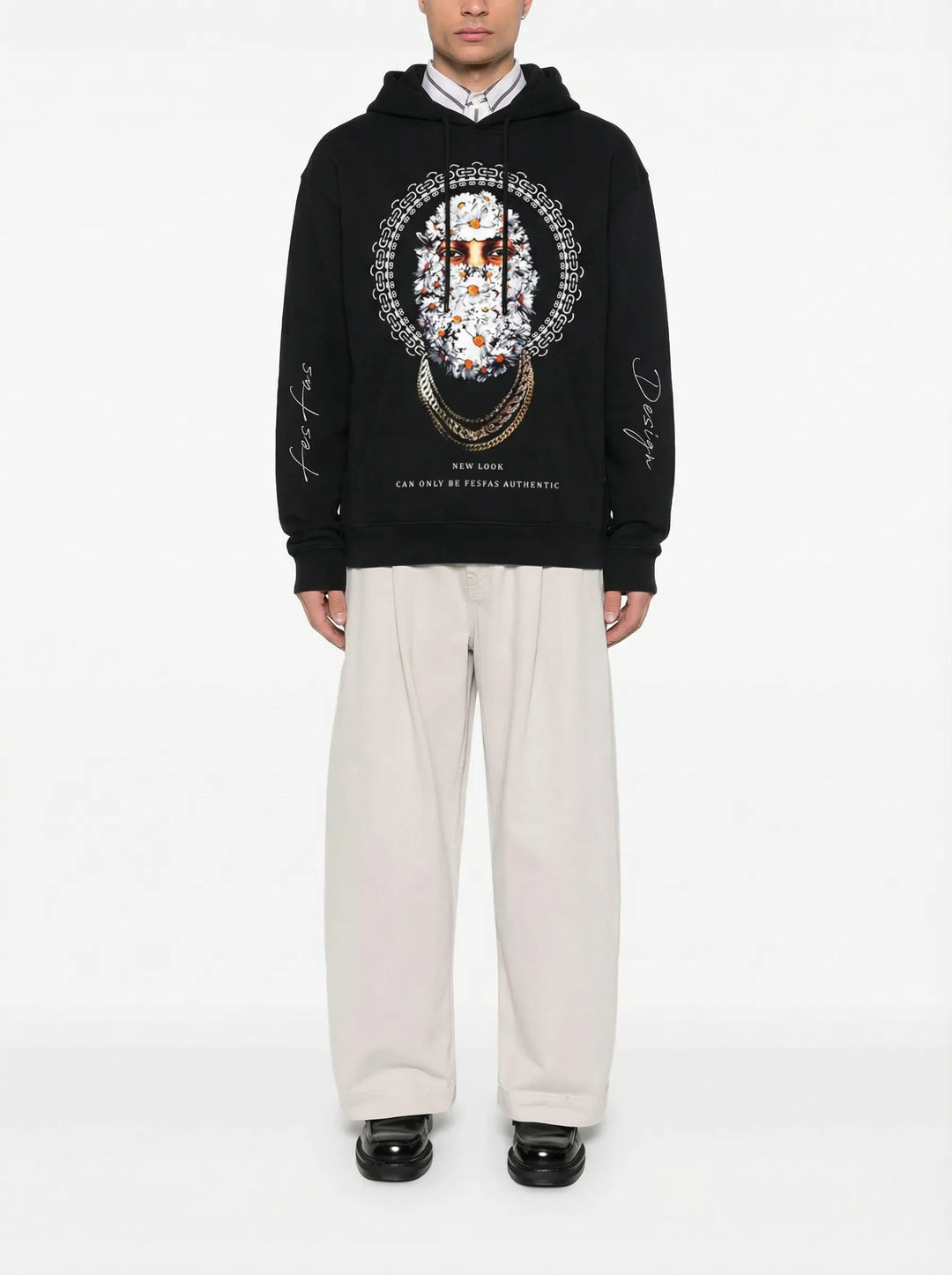 FesFas white chrysanthemum-print Hoodie | Black | Men