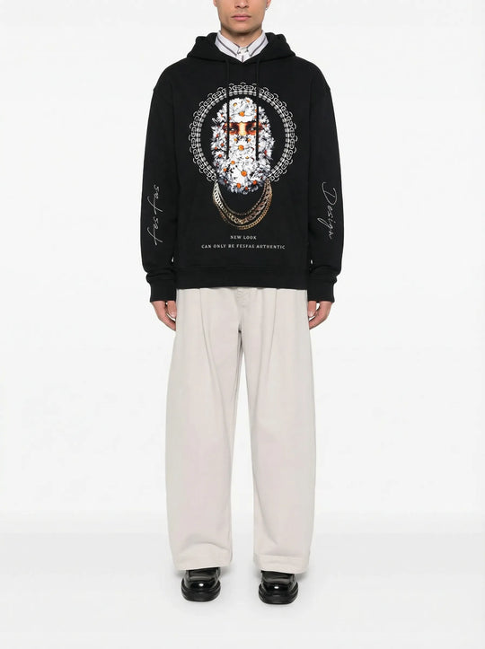 FesFas white chrysanthemum-print Hoodie | Black | Men