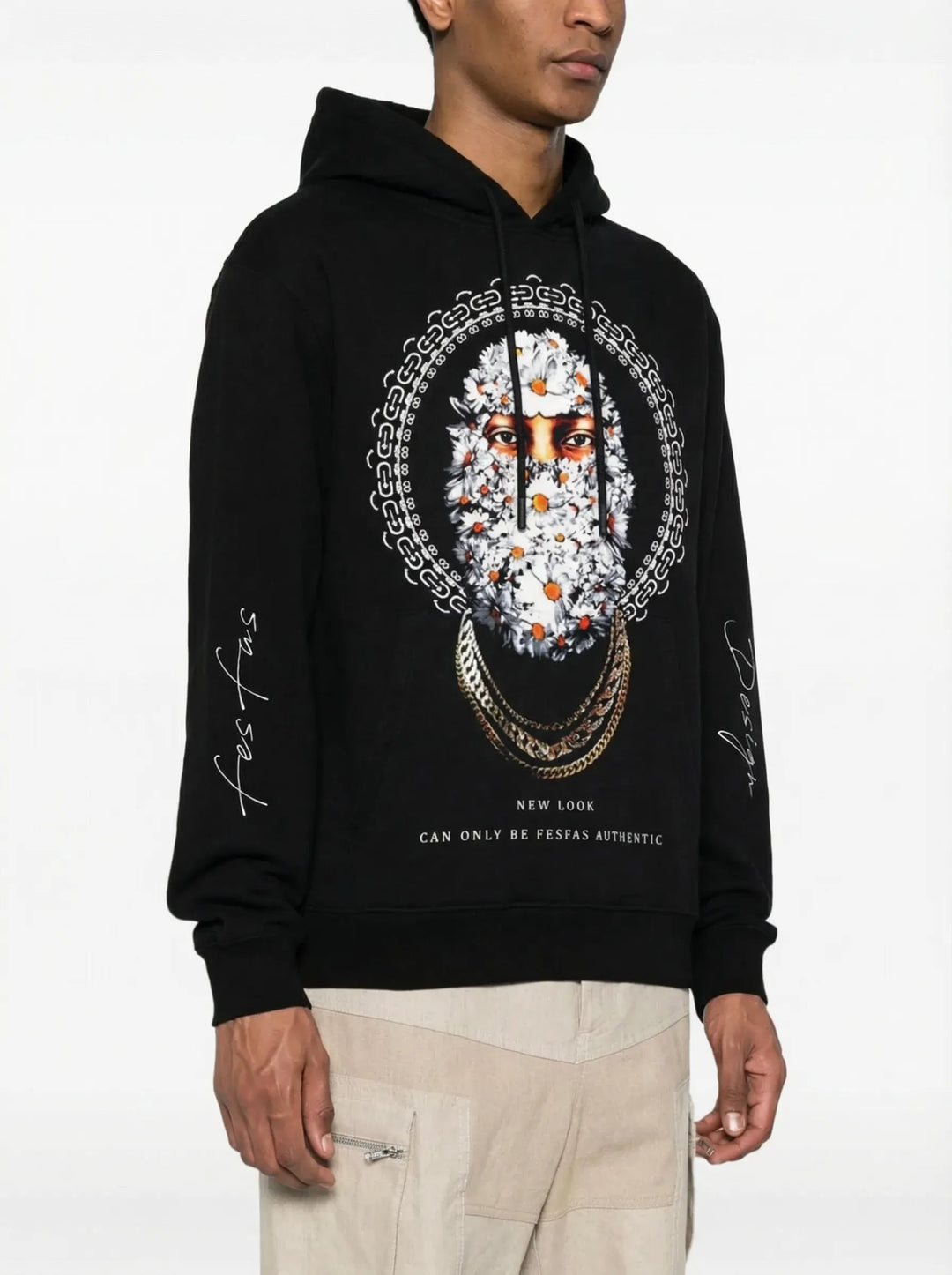 FesFas white chrysanthemum-print Hoodie | Black | Men