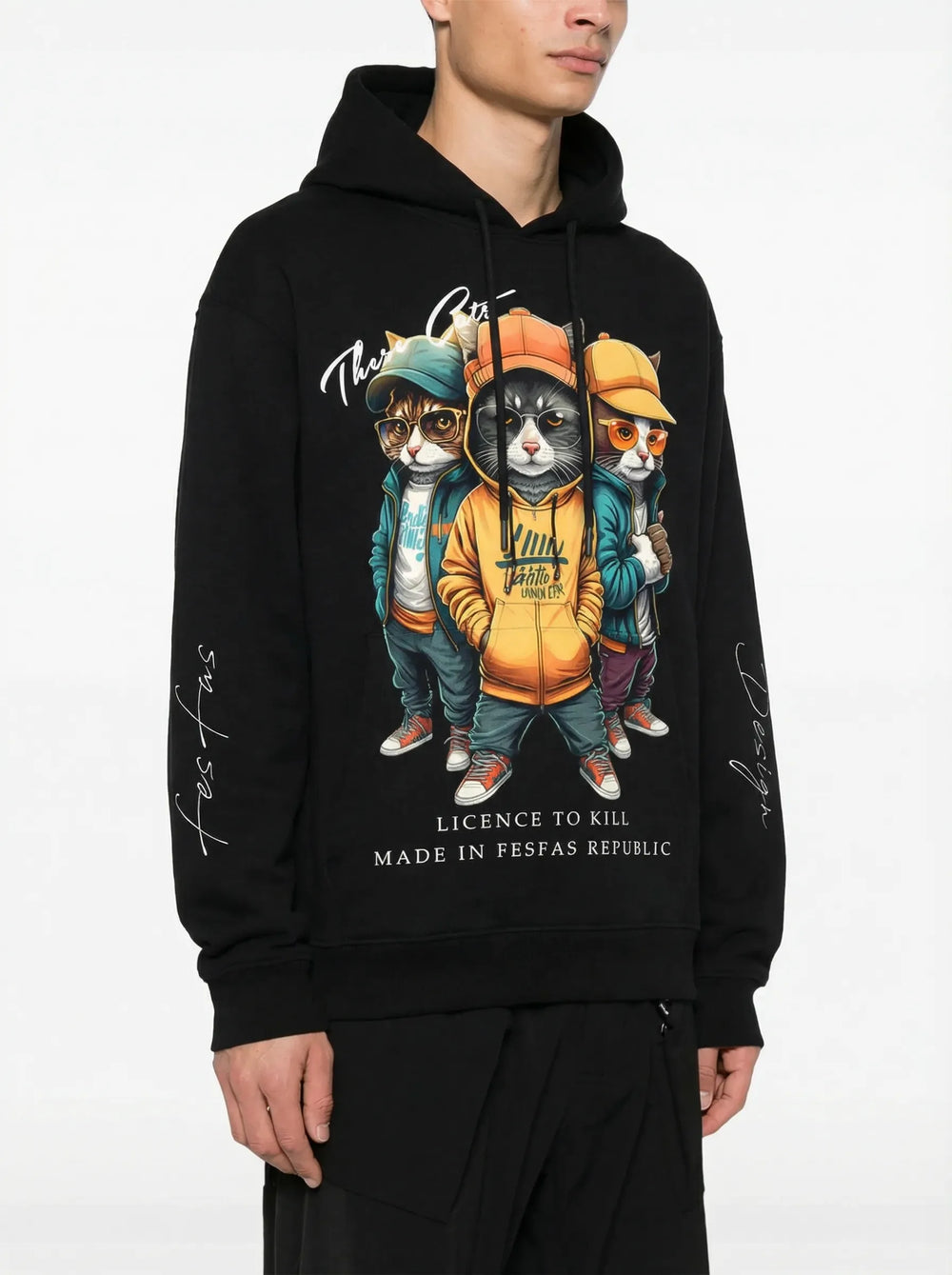 FesFas Cats Crew-print Hoodie | Black | Men