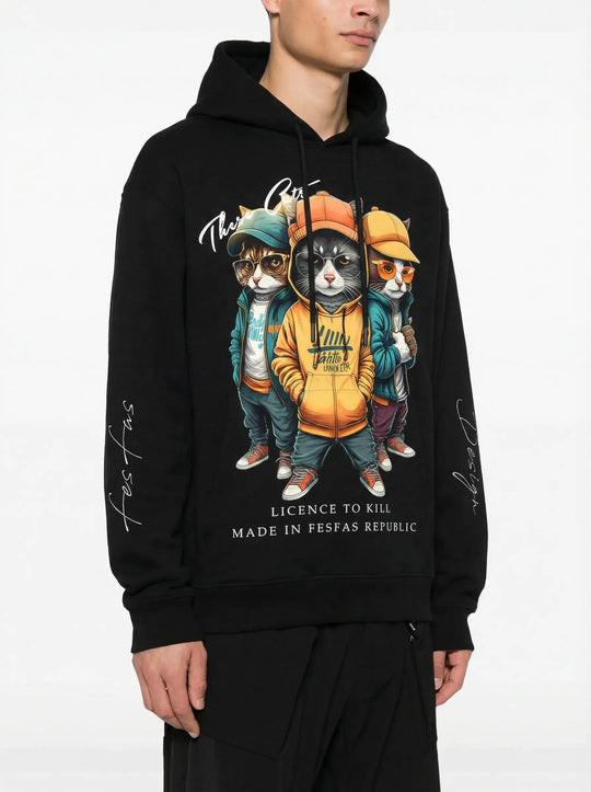 FesFas Cats Crew-print Hoodie | Black | Men