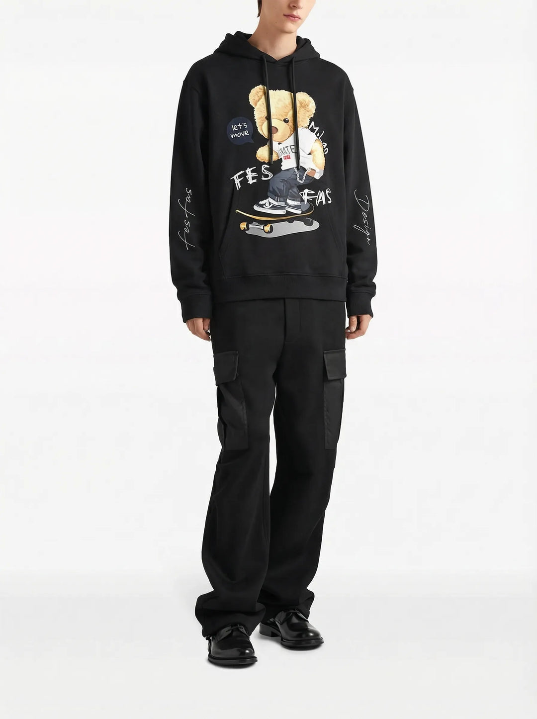 FesFas Skateboard Bear-print Hoodie | Black | Men