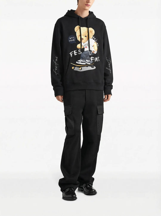 FesFas Skateboard Bear-print Hoodie | Black | Men