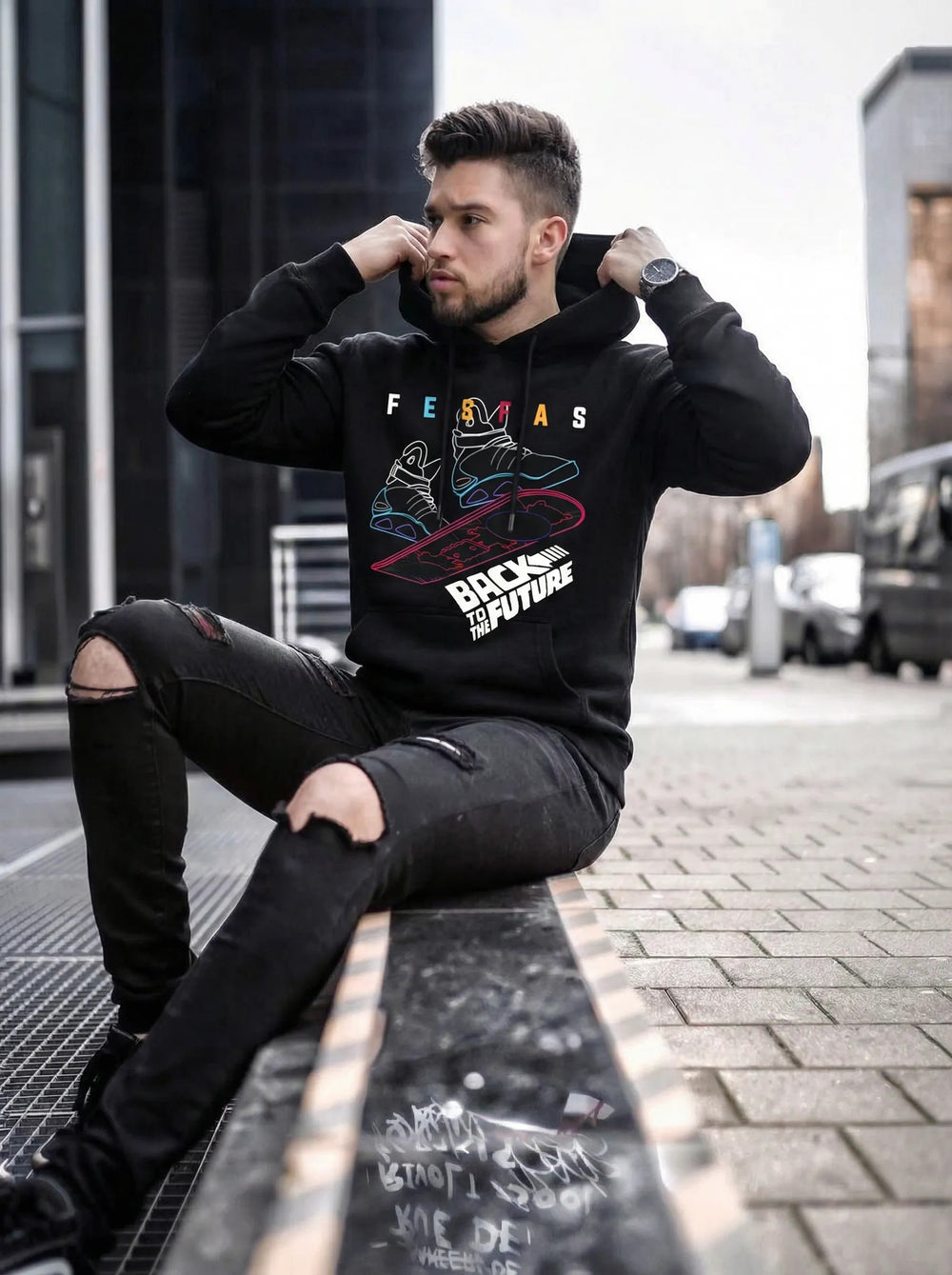 FesFas Sport shoes-print Hoodie | Black | Men