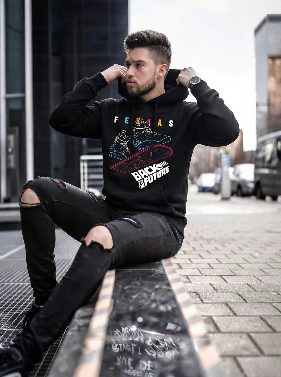FesFas Sport shoes-print Hoodie | Black | Men