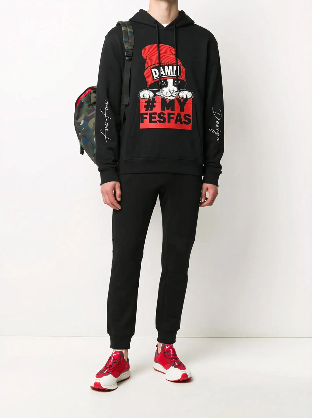 FesFas red cap cat-print Hoodie | Black | Men