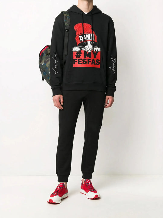 FesFas red cap cat-print Hoodie | Black | Men