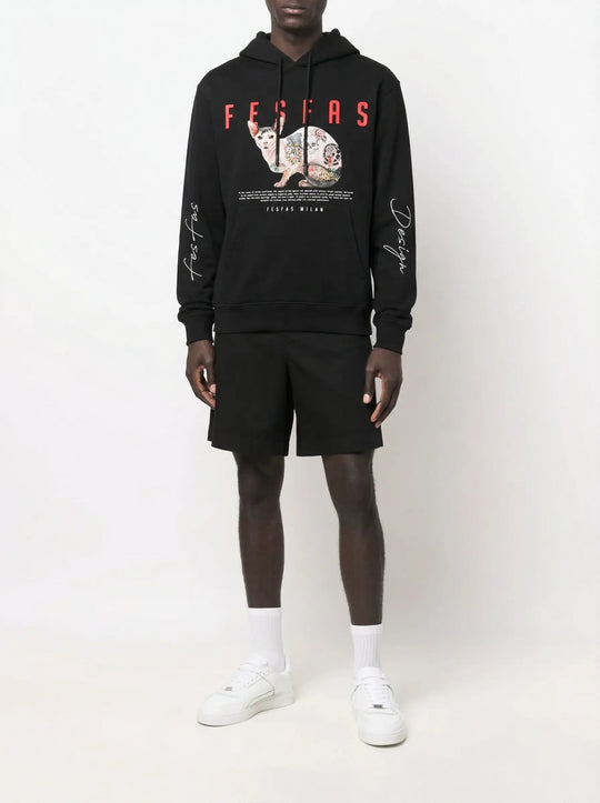 FesFas tattooed cat-print Hoodie | Black | Men
