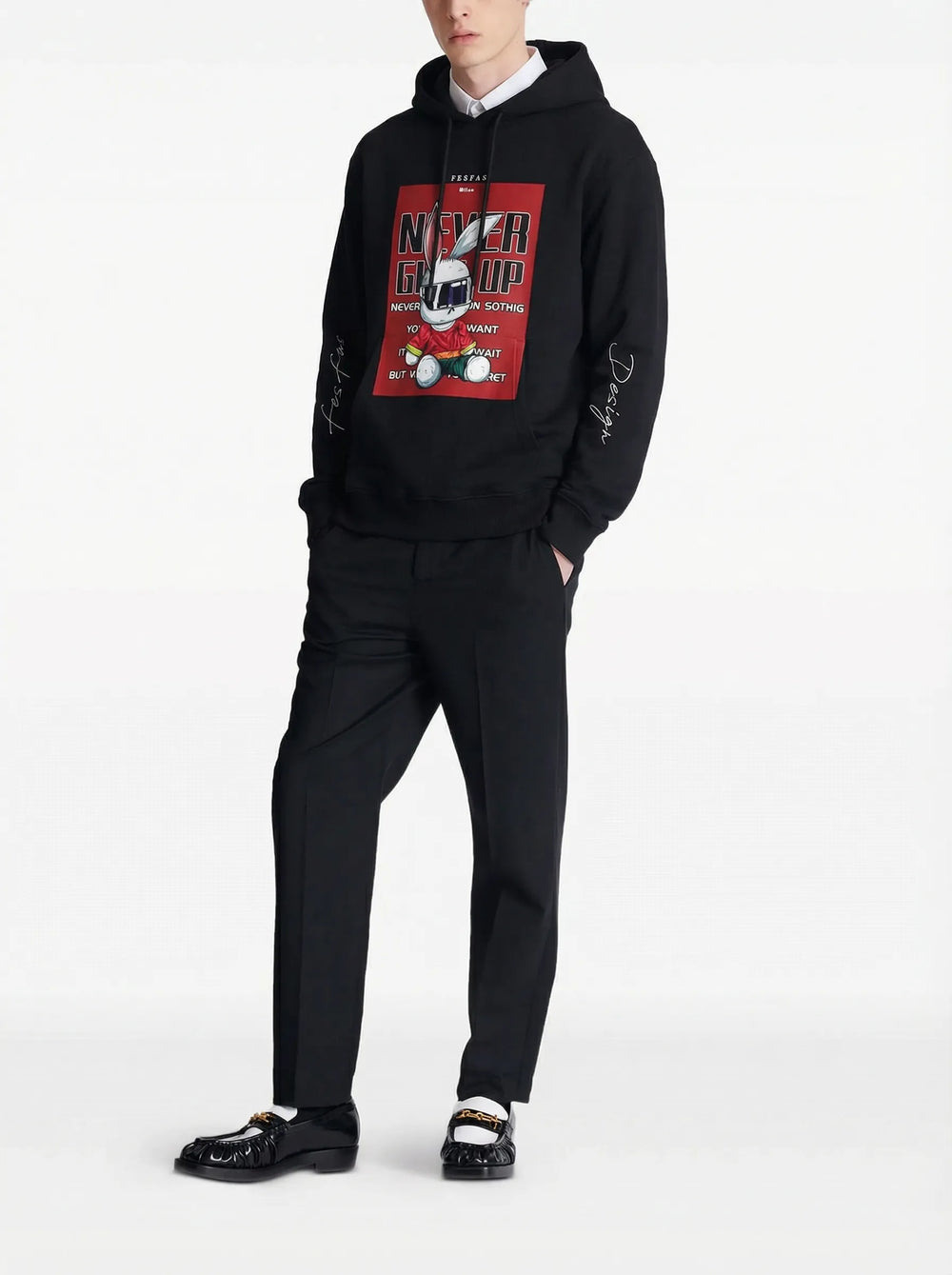 FesFas Never Give Up-print Hoodie | Black | Men