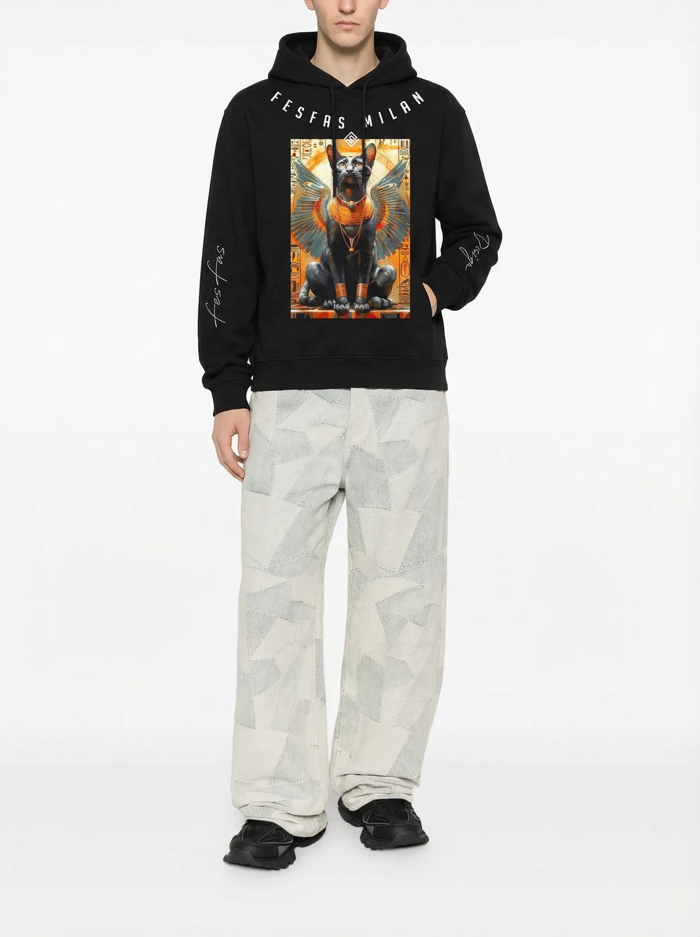 FesFas Egyptian Cat-print Hoodie | Black | Men