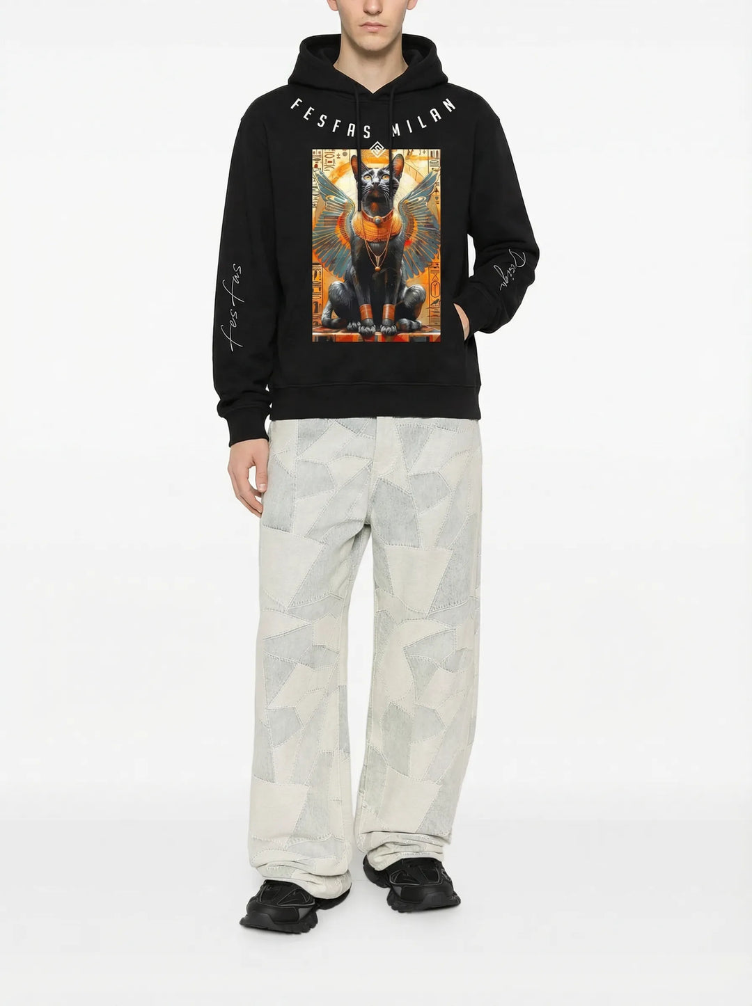 FesFas Egyptian Cat-print Hoodie | Black | Men