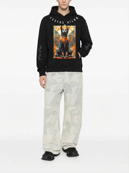 FesFas Egyptian Cat-print Hoodie | Black | Men
