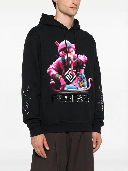 FesFas pink cat-print Hoodie | Black | Men