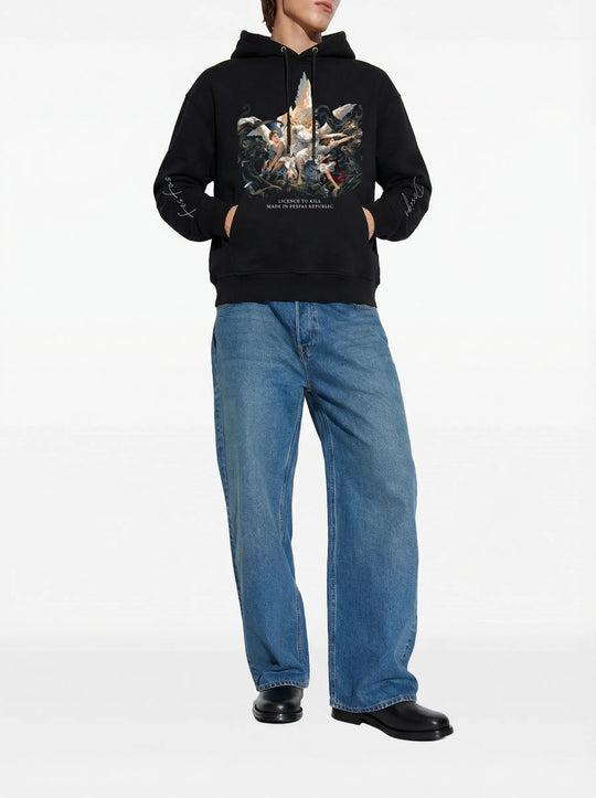 FesFas Angel-print Hoodie | Black | Men