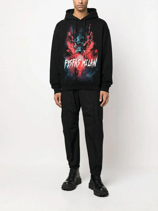 FesFas dark oni fusion-print Hoodie | Black | Men
