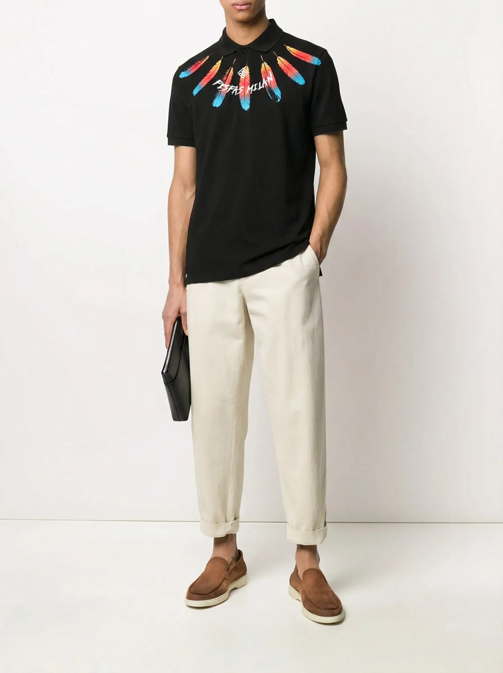 FesFas feather-print Polo Shirt | Men | Black