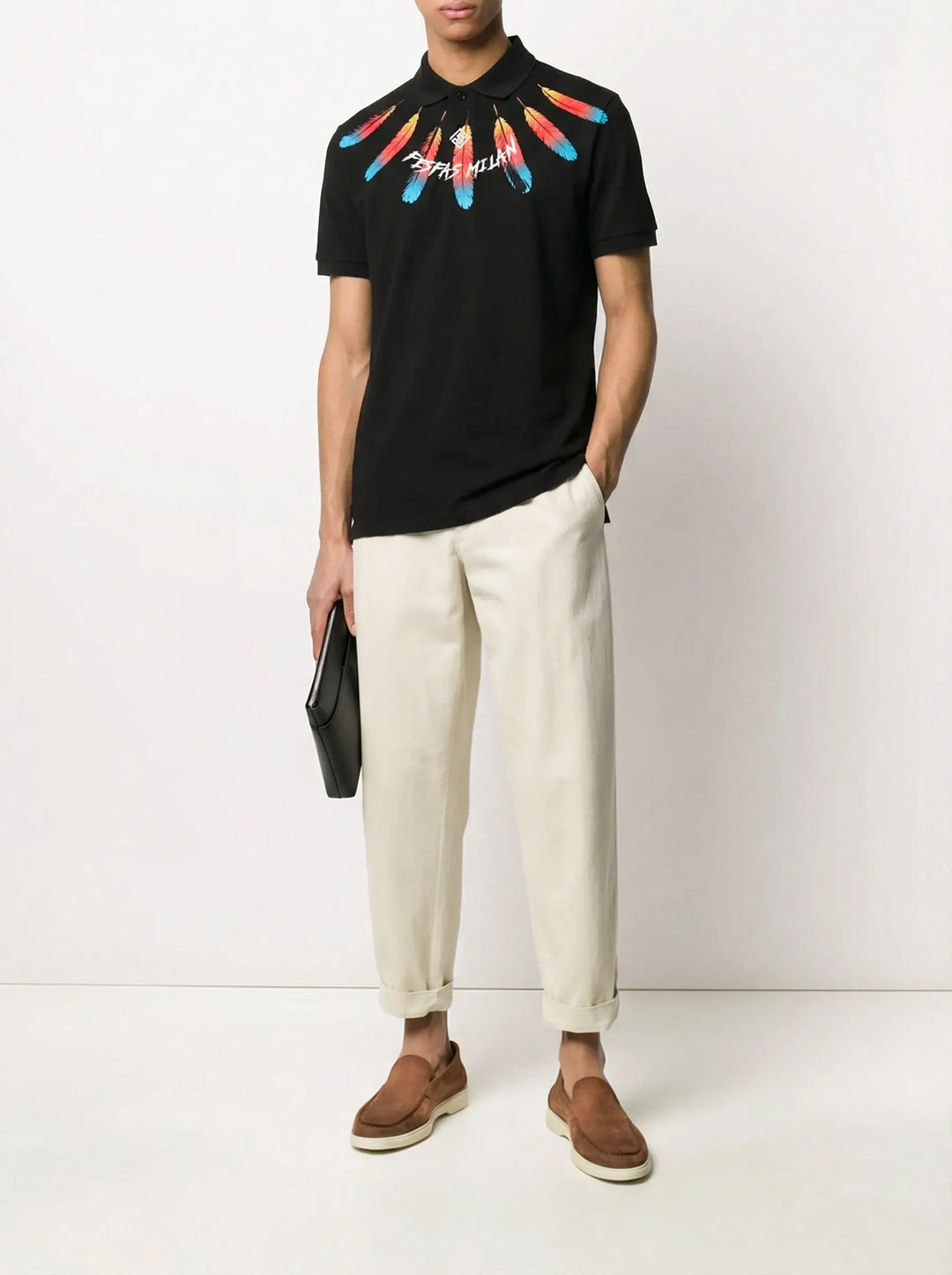FesFas feather-print Polo Shirt | Men | Black