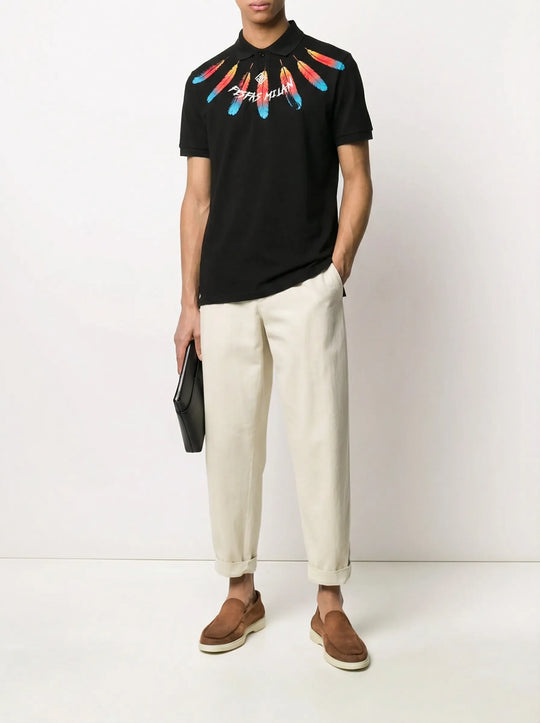 FesFas feather-print Polo Shirt | Men | Black