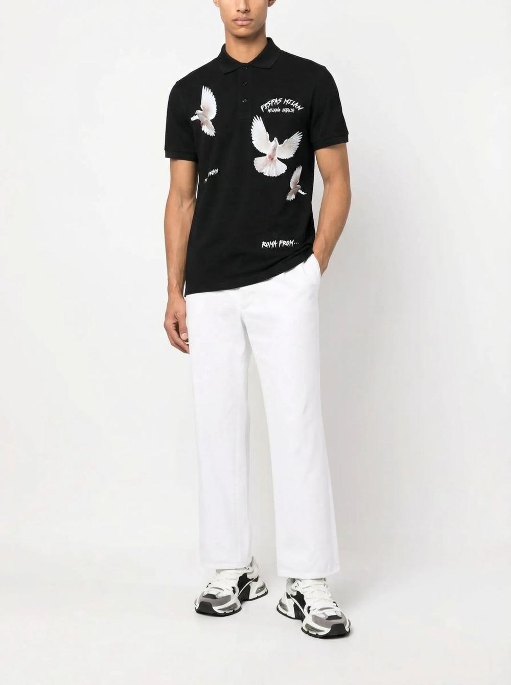 FesFas pigeons-print Polo Shirt | Men | Black