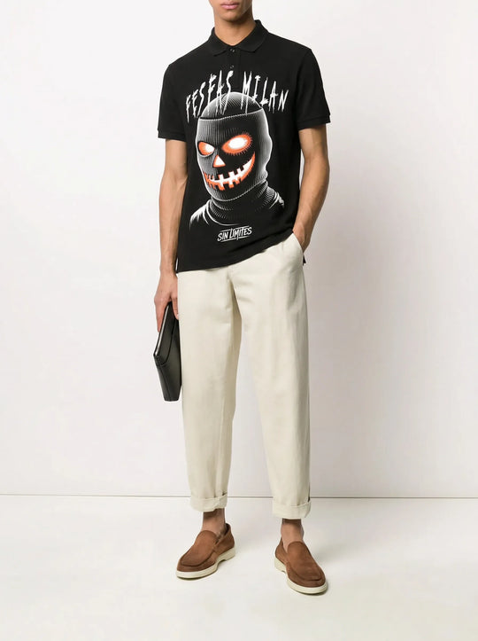FesFas pumpkin mask-print Polo Shirt | Men | Black