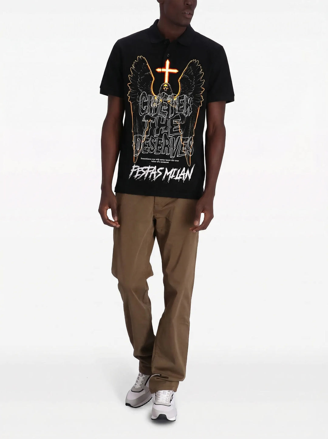 FesFas angel-print Polo Shirt | Men | Black