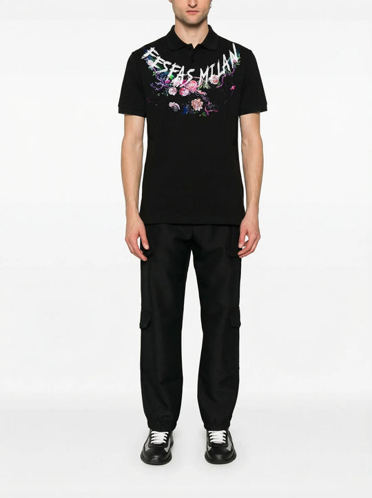 FesFas flowers-print Polo Shirt | Men | Black