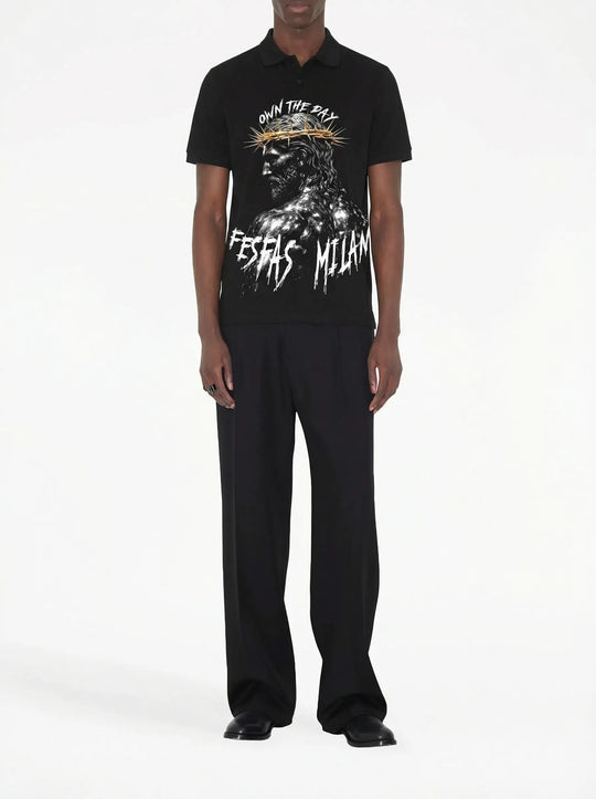 FesFas god-print Polo Shirt | Men | Black