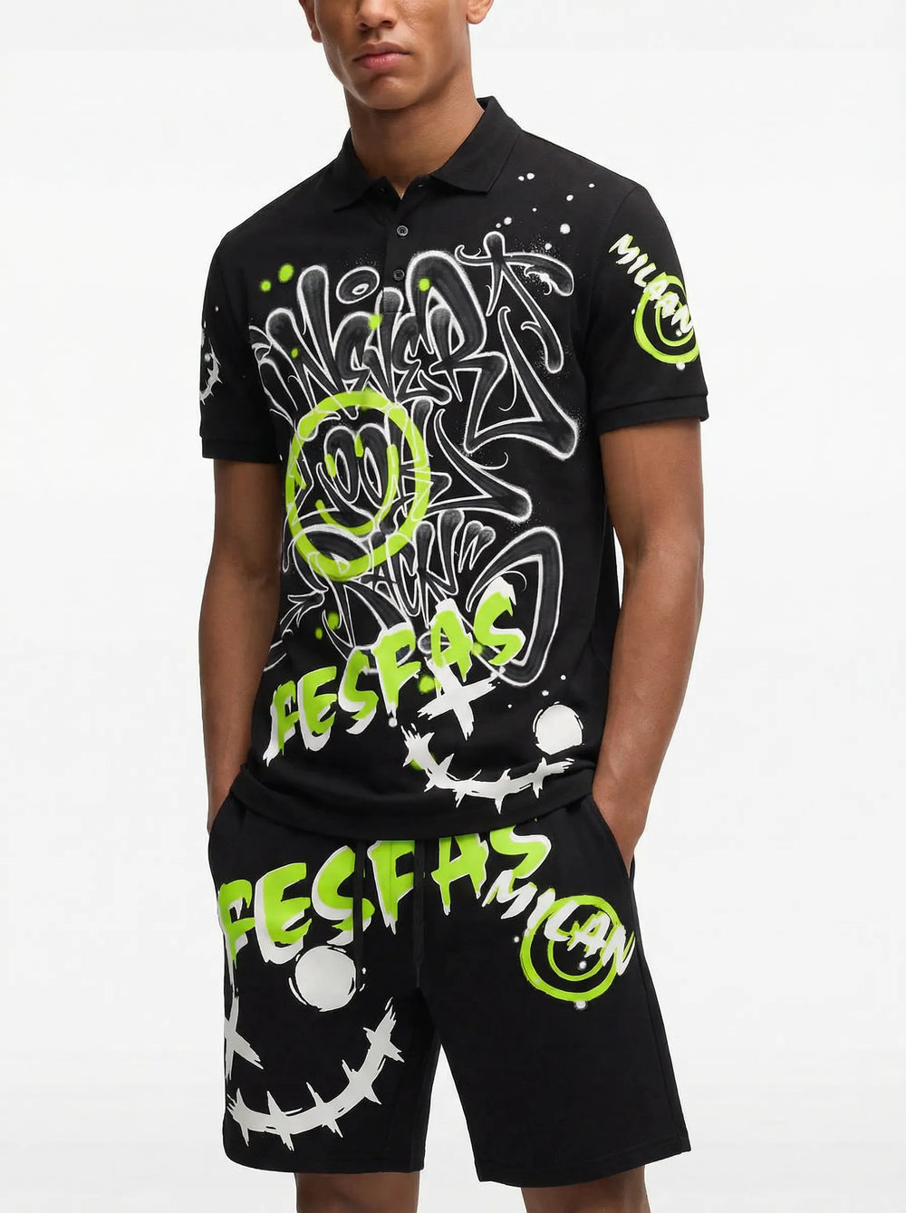 FesFas Hologram-print Polo Set | Men | Black