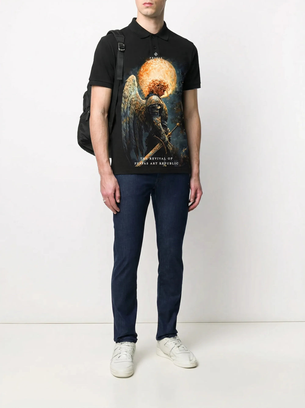 FesFas Angel-print Polo Shirt | Men | Black