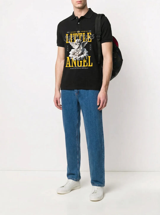 FesFas Angel-print Polo Shirt | Men | Black
