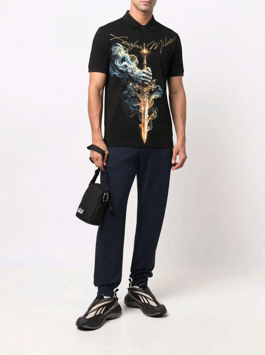 FesFas Sword-print Polo Shirt | Men | Black