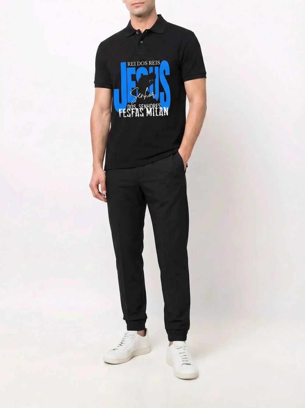 FesFas Jesus-print Polo Shirt | Men | Black