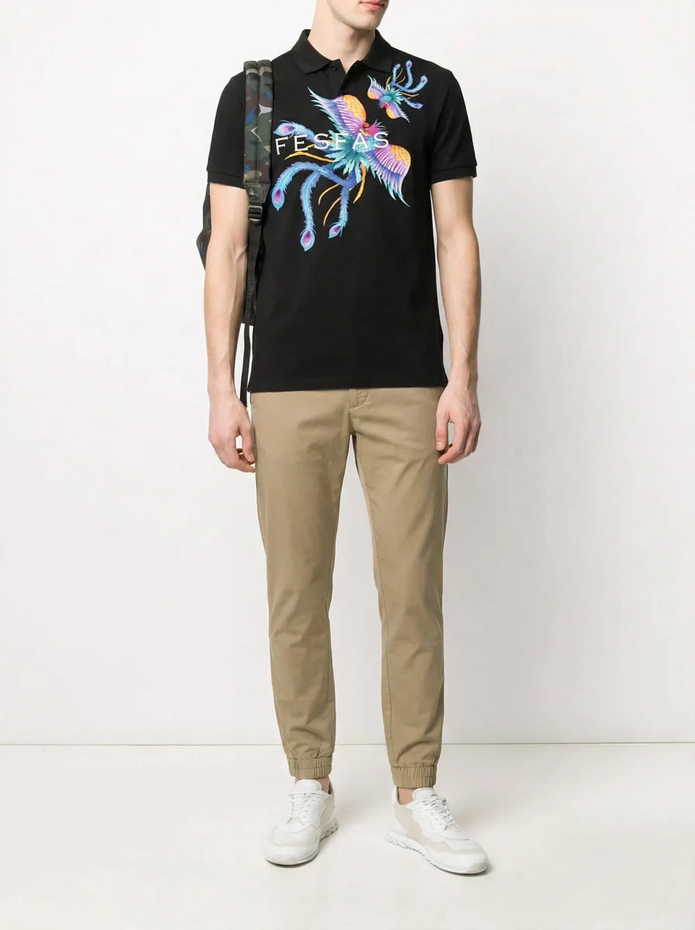 FesFas Peacock-print Polo Shirt | Men | Black