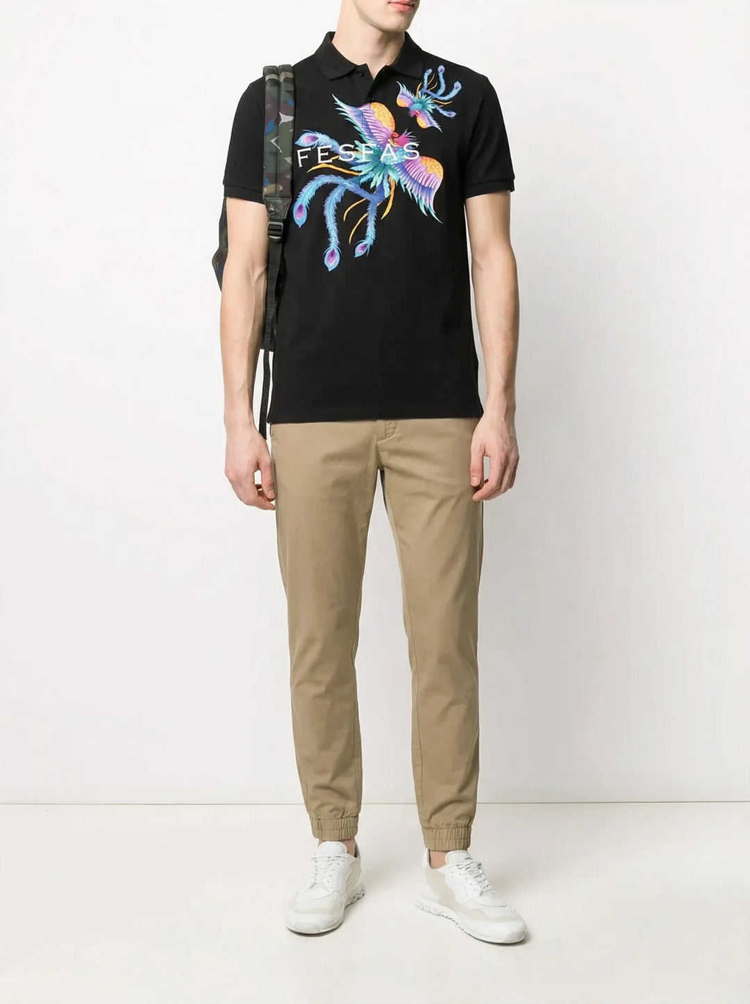 FesFas Peacock-print Polo Shirt | Men | Black