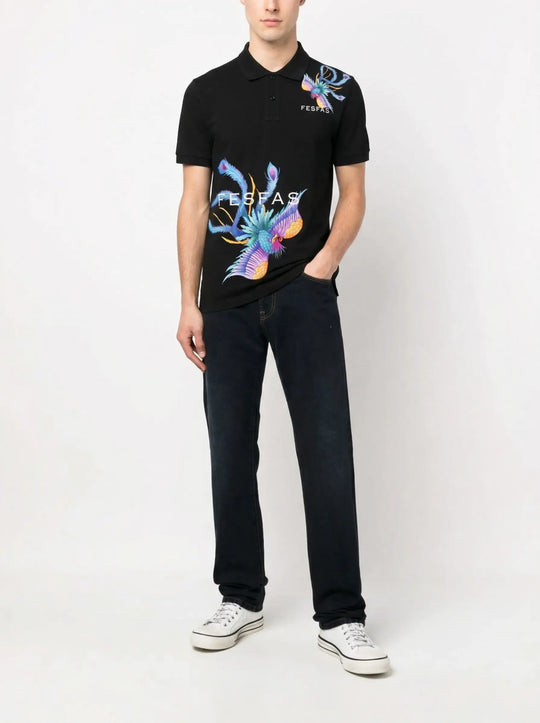 FesFas Peacock-print Polo Shirt | Men | Black