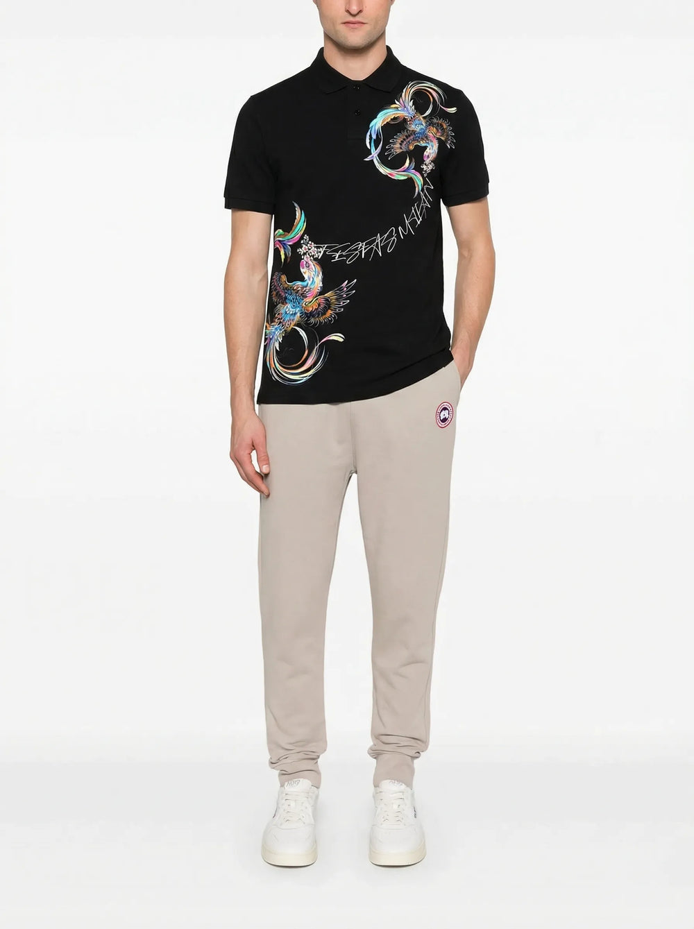 FesFas Peacock-print Polo Shirt | Men | Black