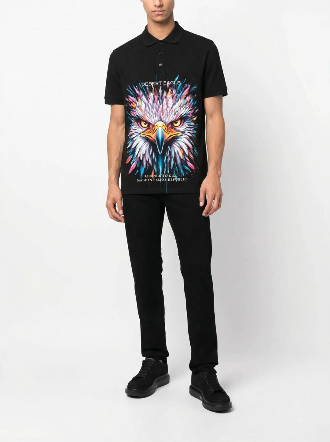 FesFas Eagle-print Polo Shirt | Men | Black