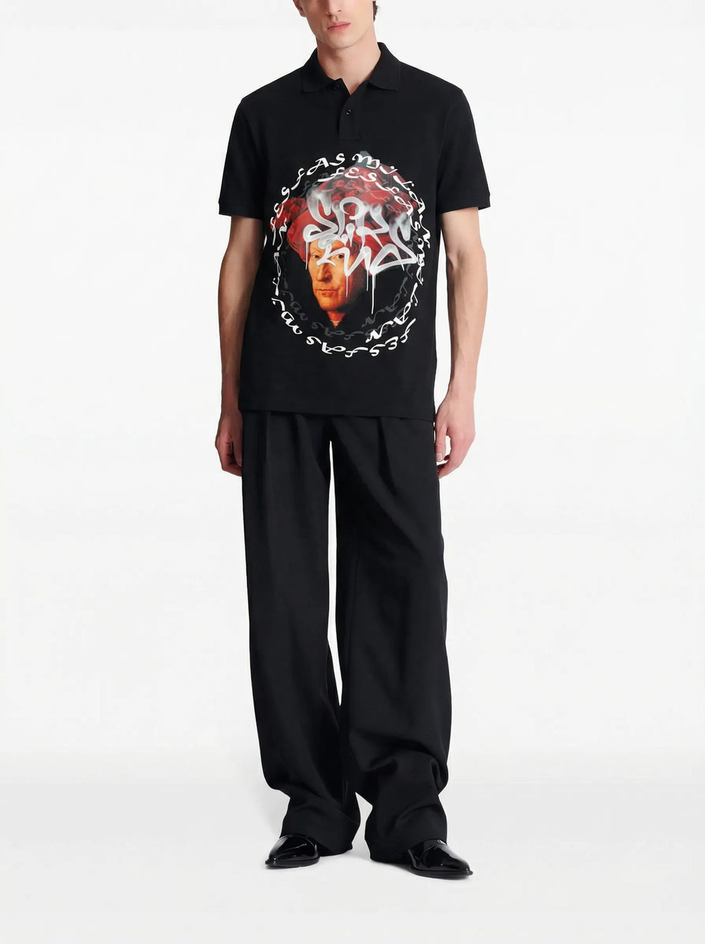 FesFas Human Face-print Polo Shirt | Men | Black