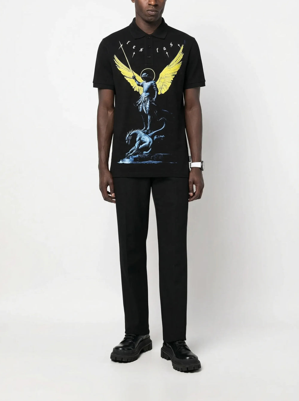 FesFas Angel-print Polo Shirt | Men | Black