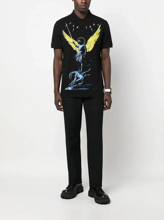 FesFas Angel-print Polo Shirt | Men | Black