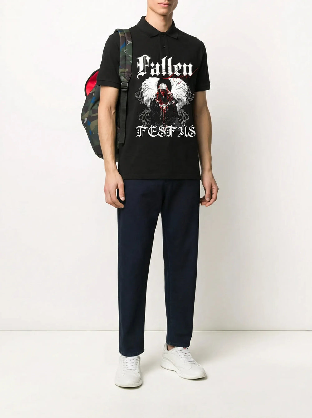 FesFas Angel-print Polo Shirt | Men | Black