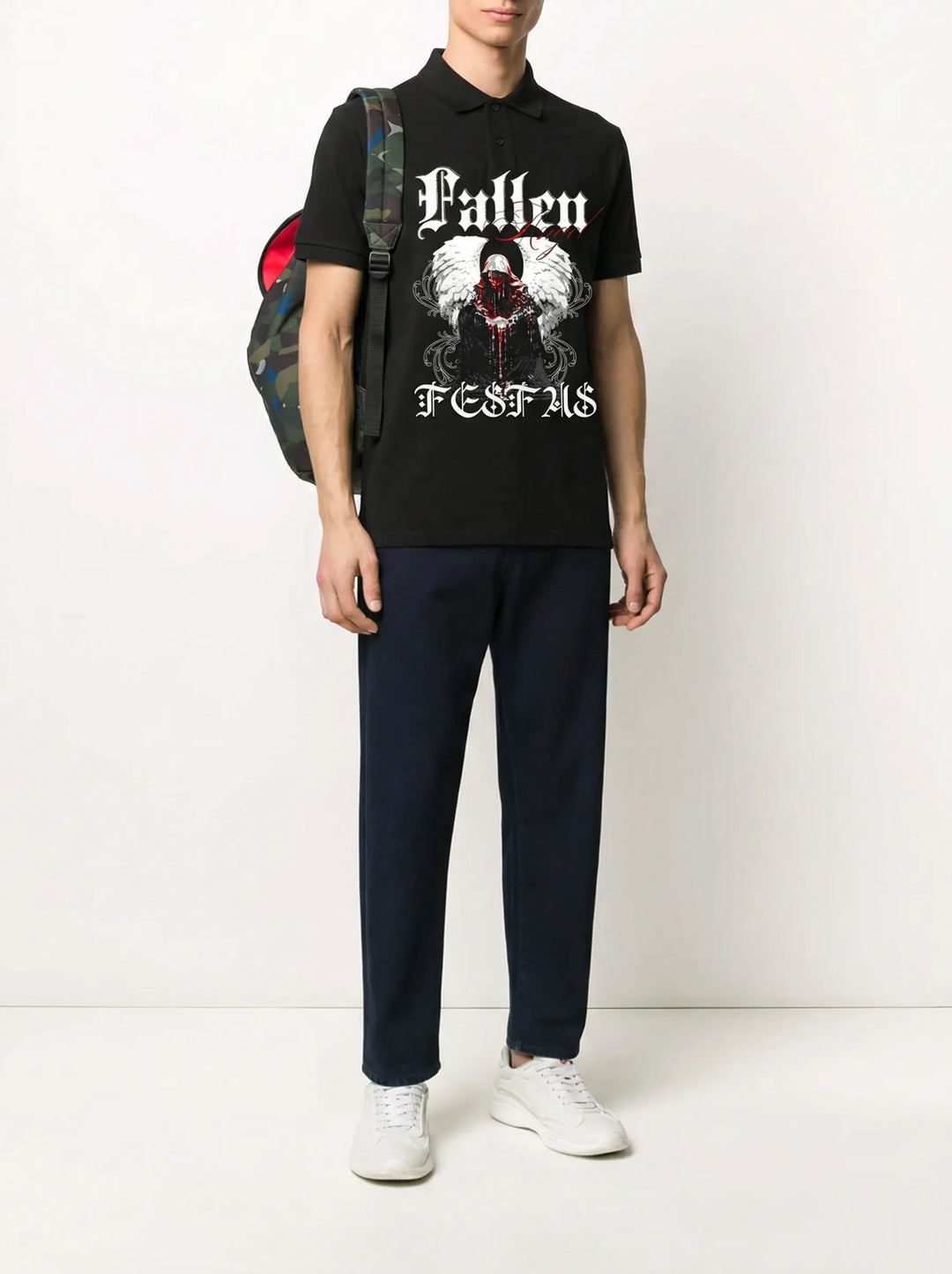 FesFas Angel-print Polo Shirt | Men | Black