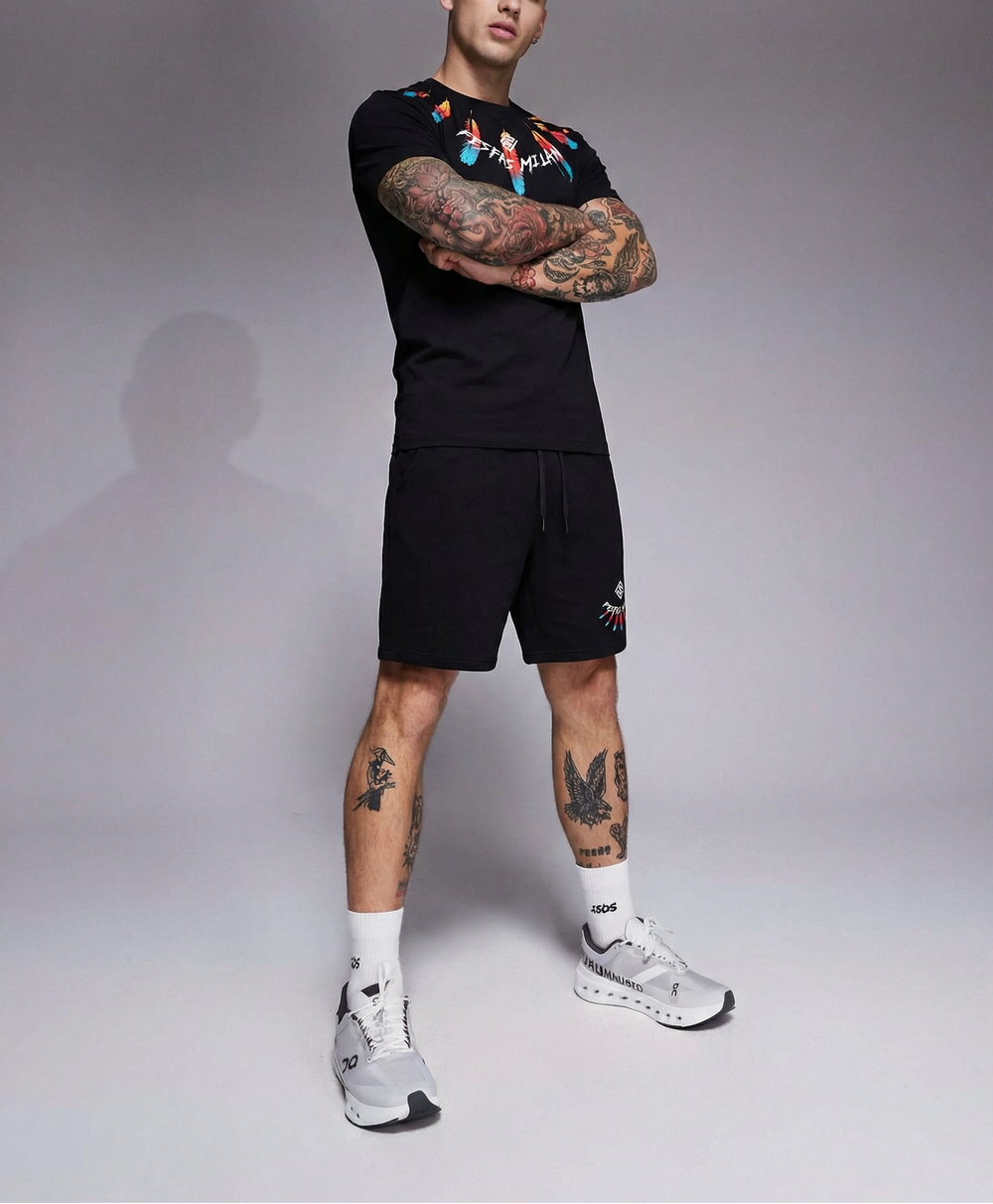 FesFas feathers-print T-shirt Set | Black | Men