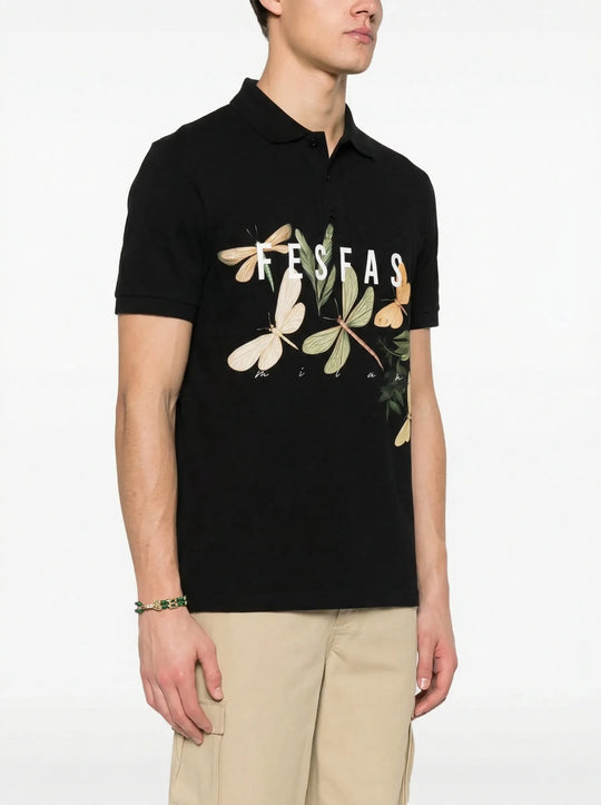 FesFas Dragonfly-print Polo Shirt | Men | Black