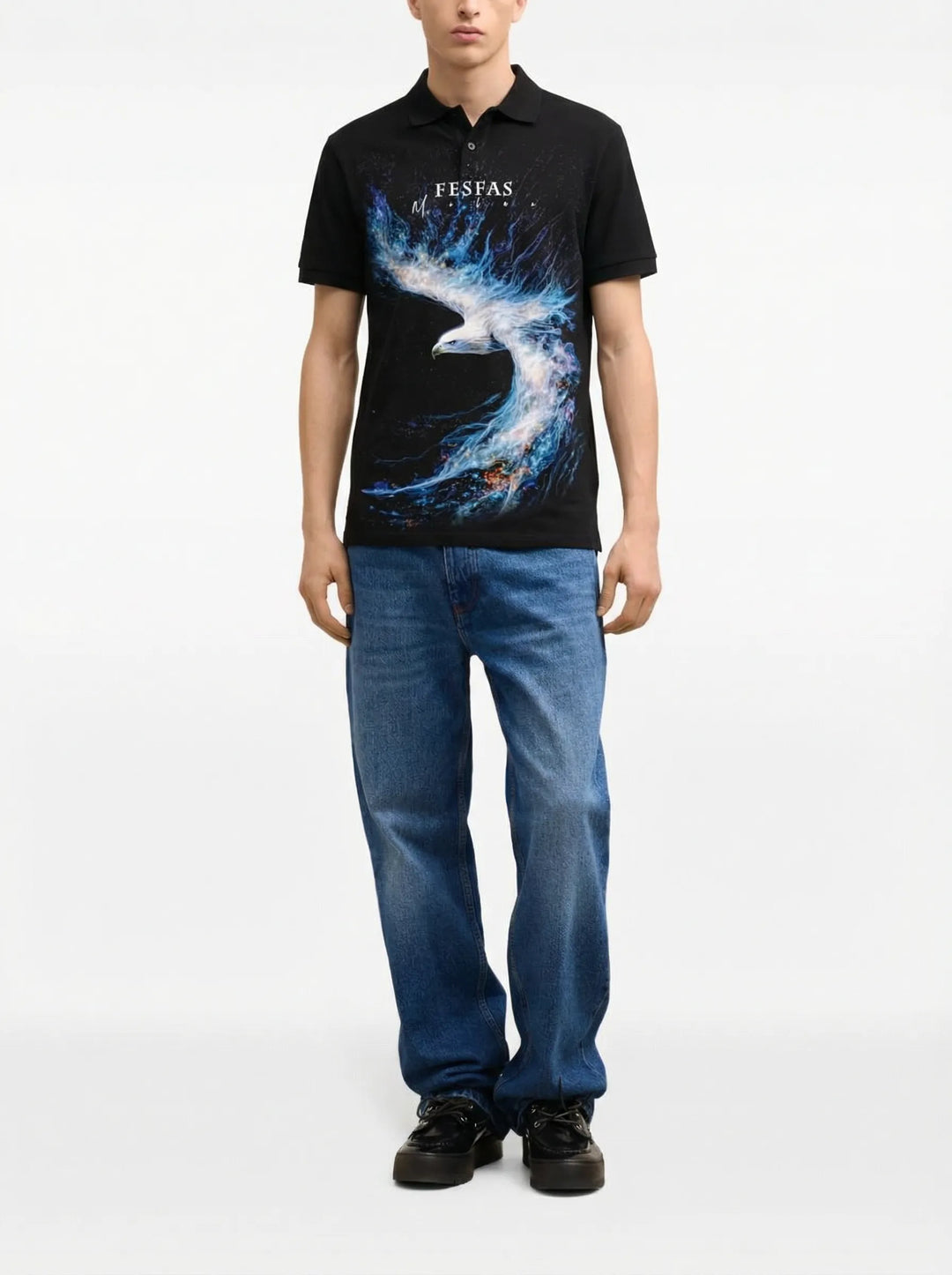 FesFas blue eagle-print Polo Shirt | Men | Black