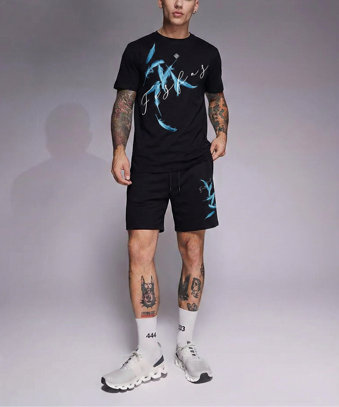 FesFas feathers-print T-shirt Set | Black | Men