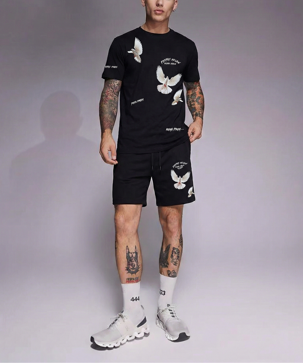 FesFas pigeons-print T-shirt Set | Black | Men
