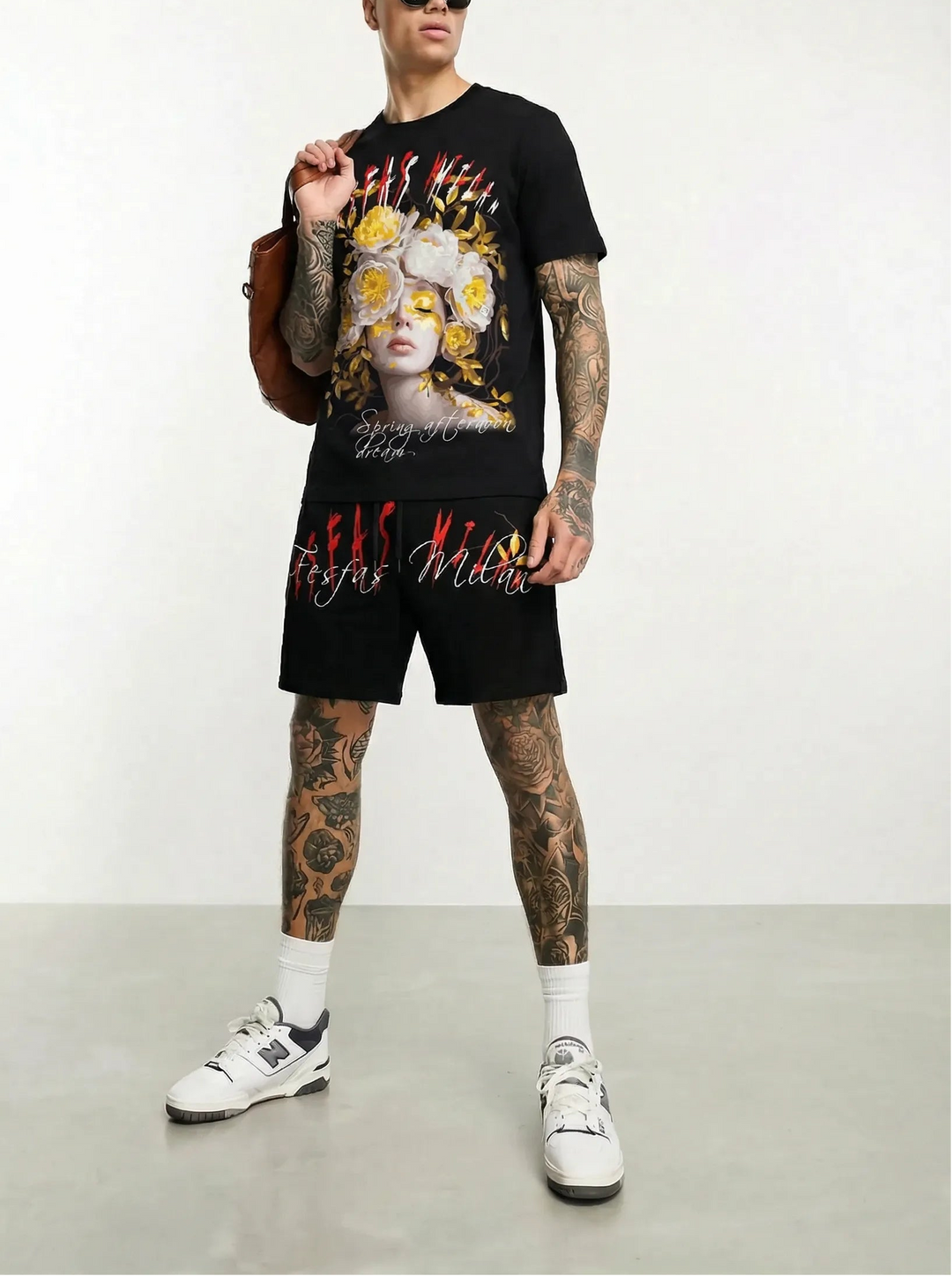 FesFas flower goddess-print T-shirt Set | Black | Men
